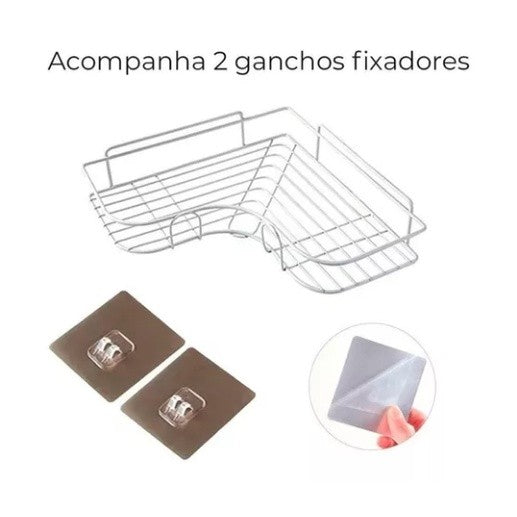 Kit com 2 Prateleira de Banheiro Simples 1 Triangular + 1 Reta Cor Preto ou Bran