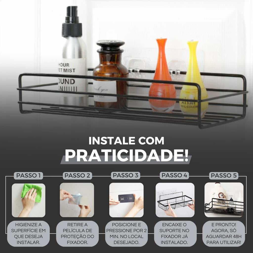 Kit com 2 Prateleira de Banheiro Simples 1 Triangular + 1 Reta Cor Preto ou Bran