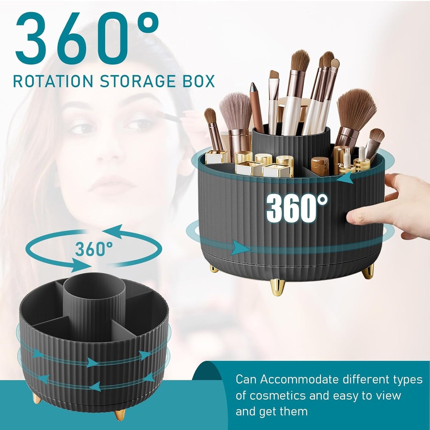 Organizador Giratório 360° para Pincéis de Maquiagem – 5 Compartimentos