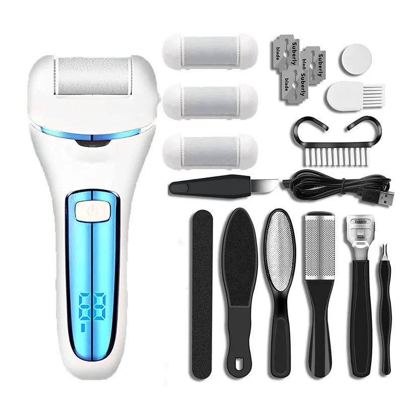 Lixa Elétrica para Pés à Prova D’água | USB, 2 Velocidades e Kit 18 em 1