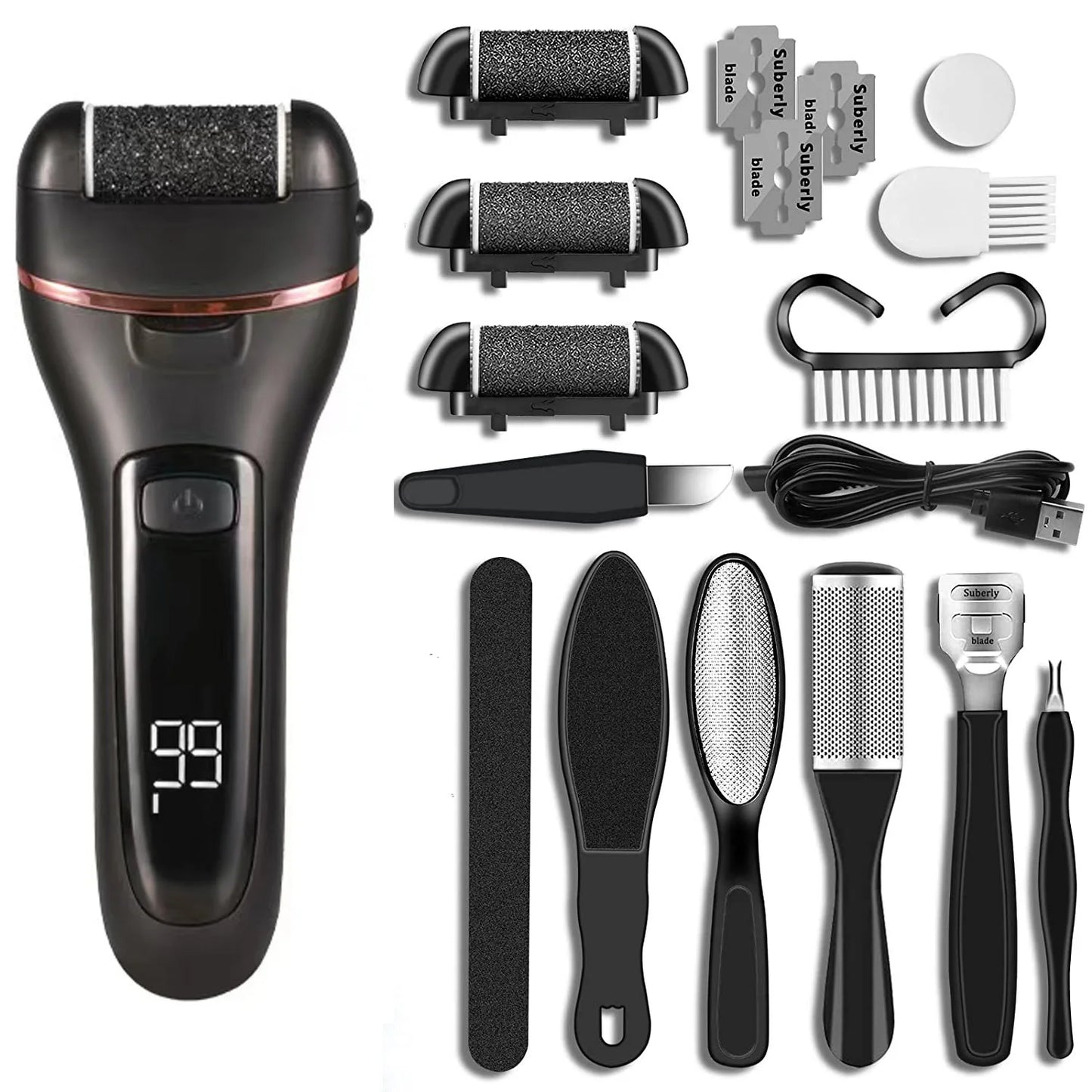 Lixa Elétrica para Pés à Prova D’água | USB, 2 Velocidades e Kit 18 em 1