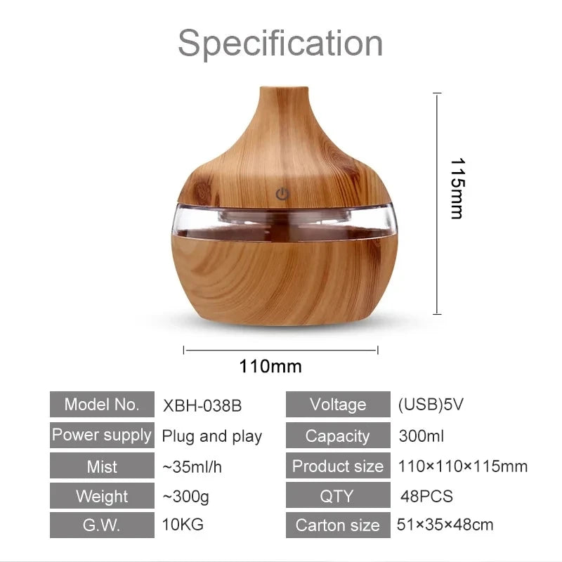 Umidificador Difusor de Aromas Ultrassônico | Névoa Fria e Aromaterapia 300ml