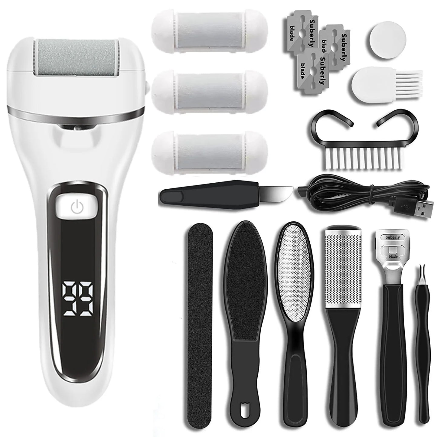 Lixa Elétrica para Pés à Prova D’água | USB, 2 Velocidades e Kit 18 em 1