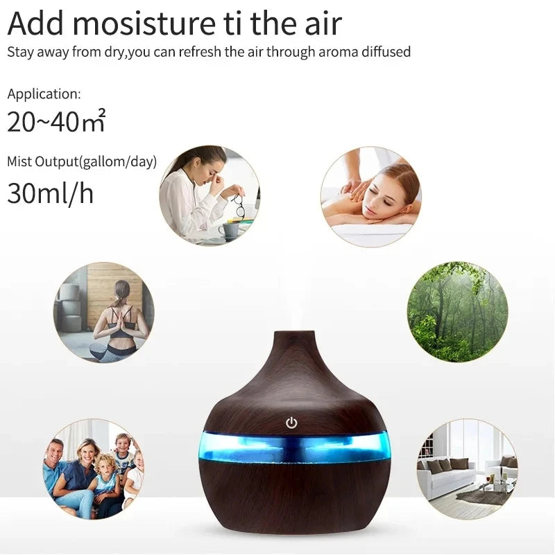 Umidificador Difusor de Aromas Ultrassônico | Névoa Fria e Aromaterapia 300ml