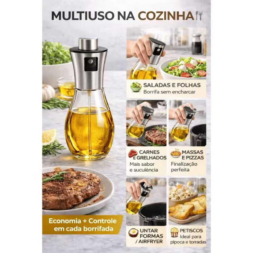 Spray Borrifador Azeite Galheteiro Vidro Inox Pulverizador Vinagre Óleo 200ml Te